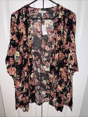 Maurices Floral Open-Front Kimono Cardigan - Black & Multi